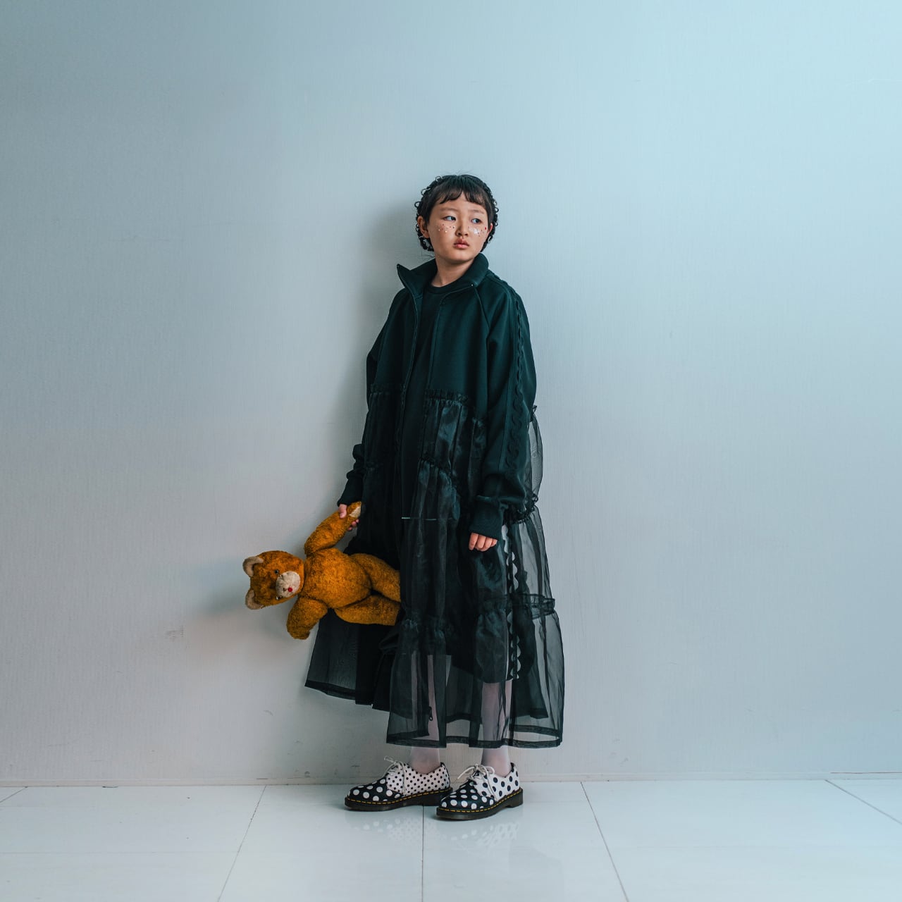 [30%OFF]frankygrow TULLE SWITCHING TRACK JERSEY DRESS BLACK