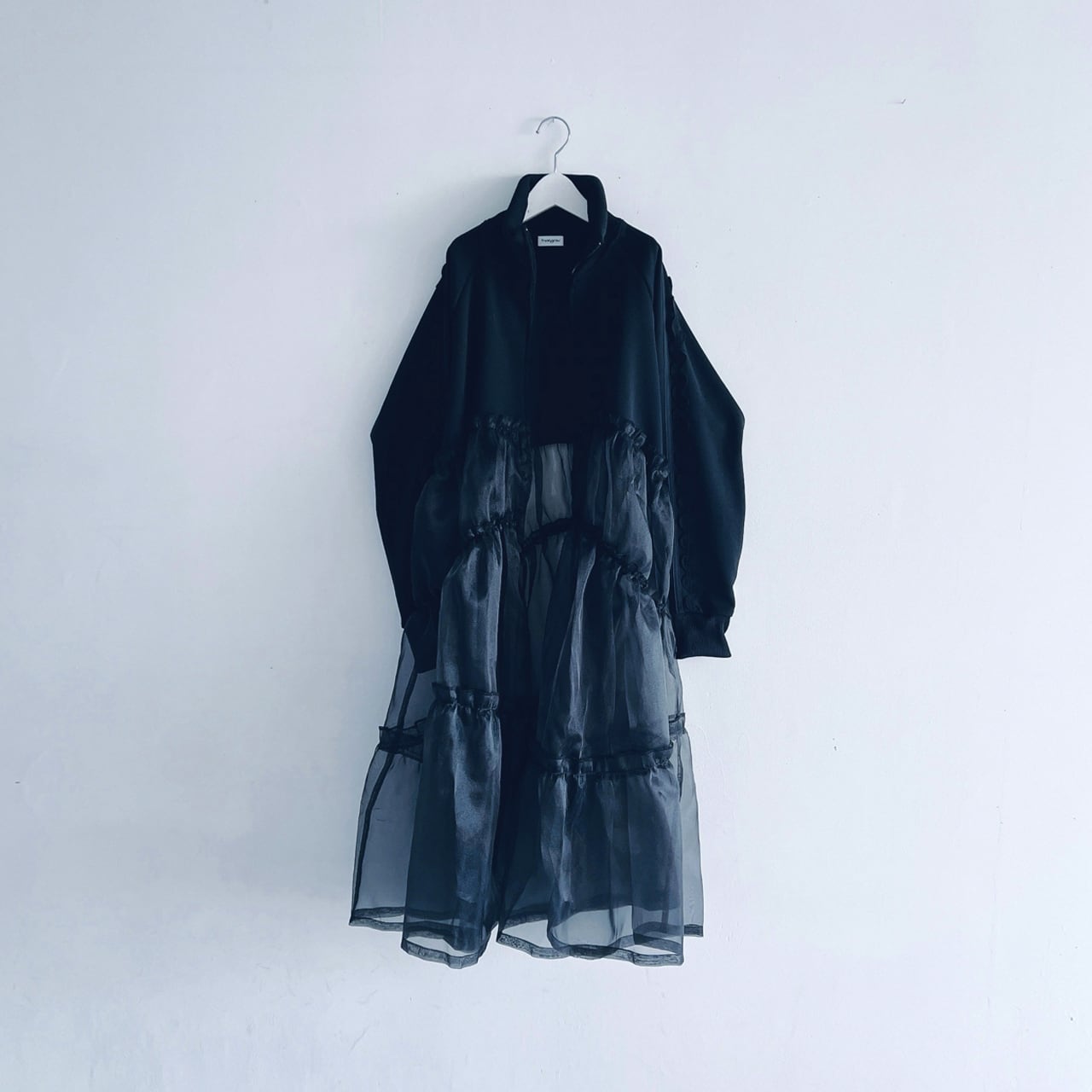 [30%OFF]frankygrow TULLE SWITCHING TRACK JERSEY DRESS BLACK