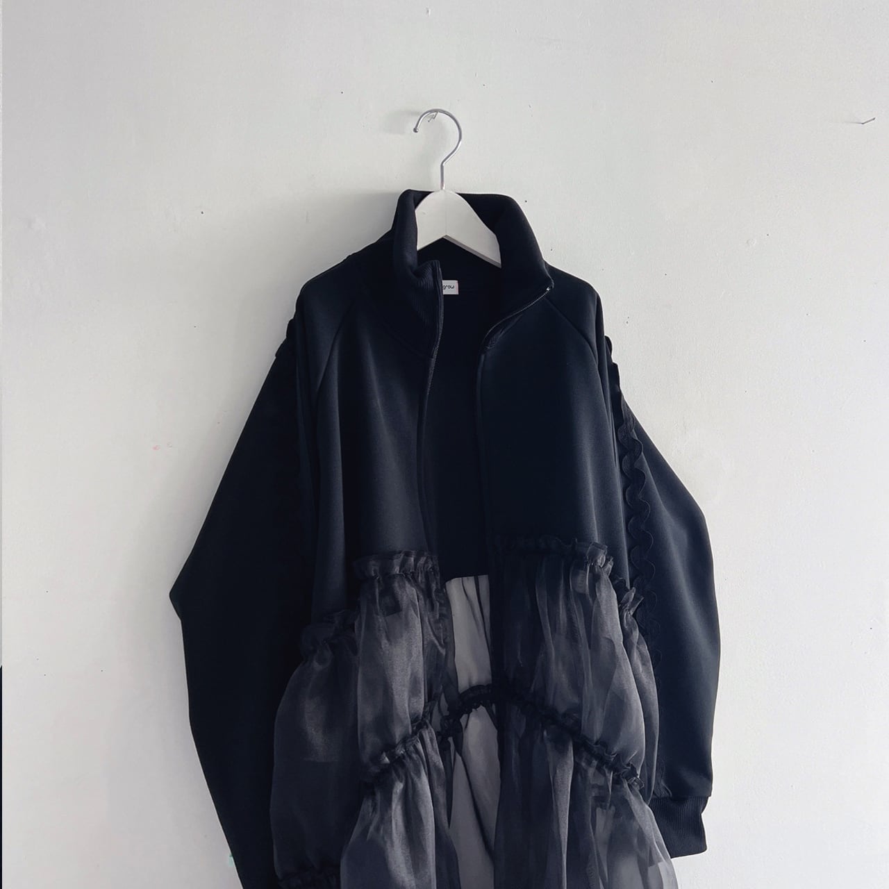 [30%OFF]frankygrow TULLE SWITCHING TRACK JERSEY DRESS BLACK