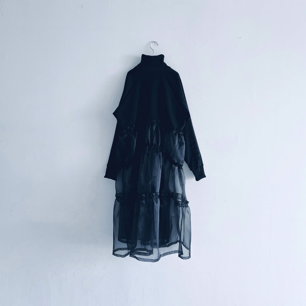 [30%OFF]frankygrow TULLE SWITCHING TRACK JERSEY DRESS BLACK