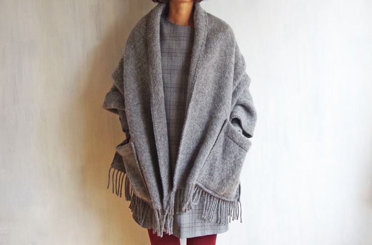 From Finland LAPUAN KANKURIT Pocket shawl UNI blue/ brown / grey 60 x 170cm