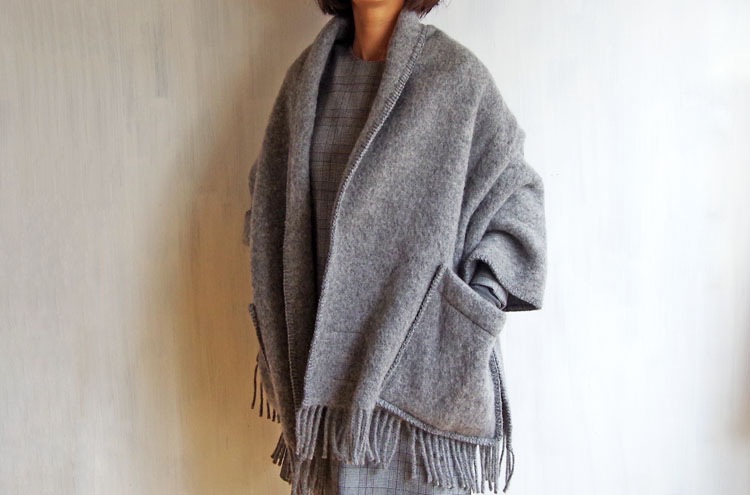 From Finland LAPUAN KANKURIT Pocket shawl UNI blue/ brown / grey 60 x 170cm