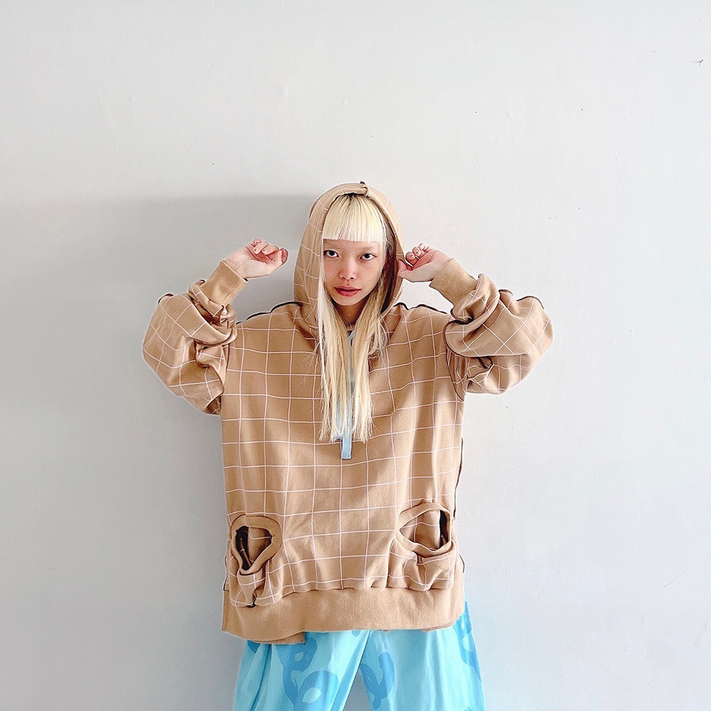 再値下げ【50%OFF】frankygrow ORG.PT PLAID 2HOLE HOODIE / F2 ABEIGE