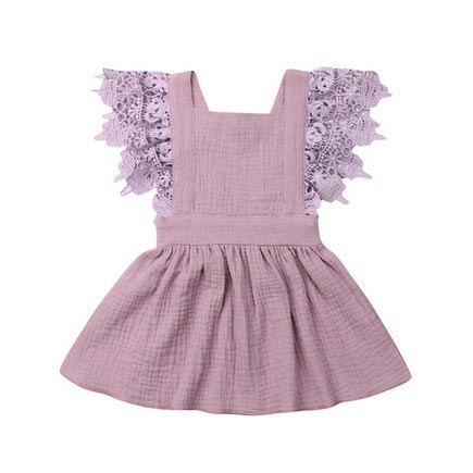 lifes レーススリーブベビードレス モーブ／生成り 70-80/90-100/110/120