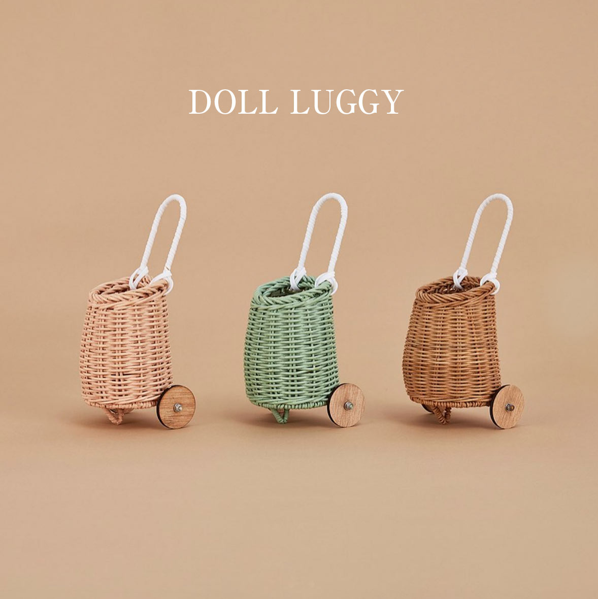 オリエラ Olli Ella Doll 人形サイズバスケット Luggy Basket - ナチュラル/rose/mint 9 x 21cm [ラッピング不可]