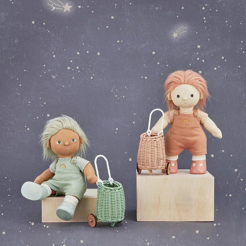 オリエラ Olli Ella Doll 人形サイズバスケット Luggy Basket - ナチュラル/rose/mint 9 x 21cm [ラッピング不可]