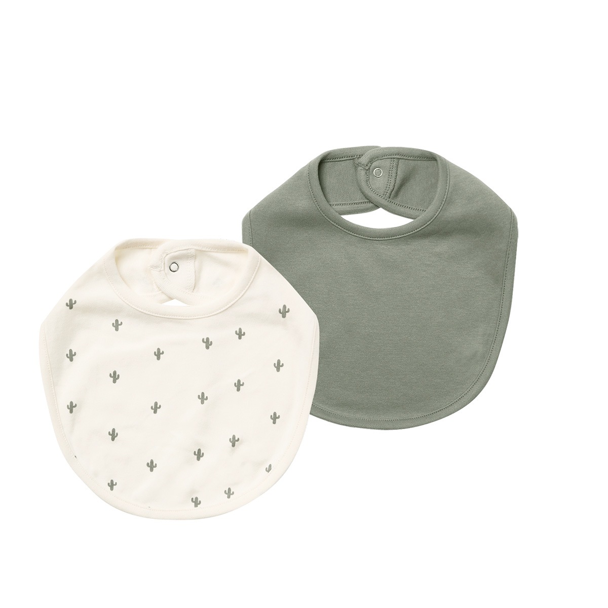 Quincy Mae オーガニックコットン  JERSEY SNAP BIB SET | CACTUS + BASIL [ネコポス対応可] 2枚セット