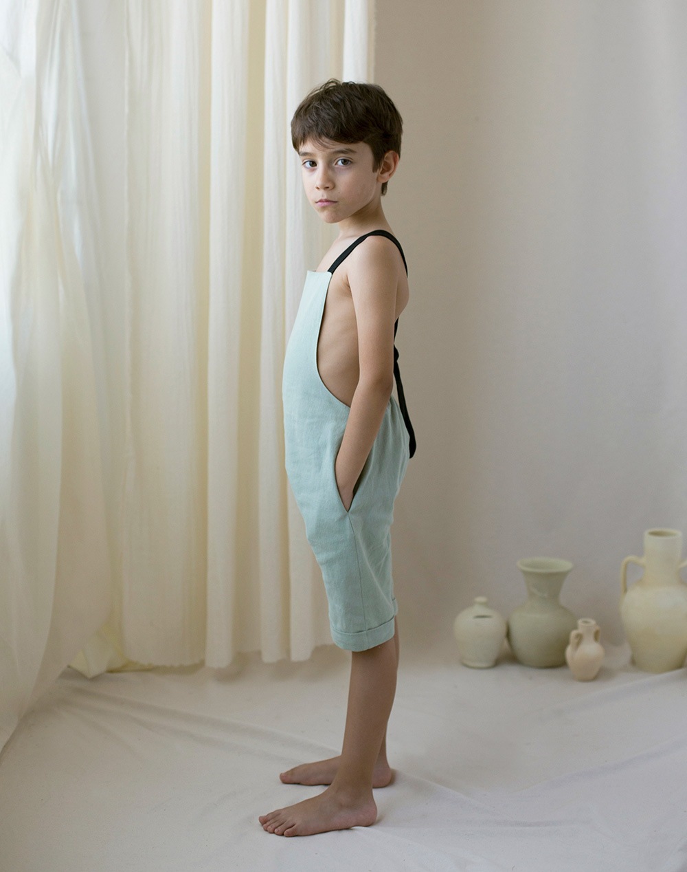 ［50%OFF］From spain Popelin Mid-length blue jumpsuit -/90-100/-/110-120/120-130/140-150 green