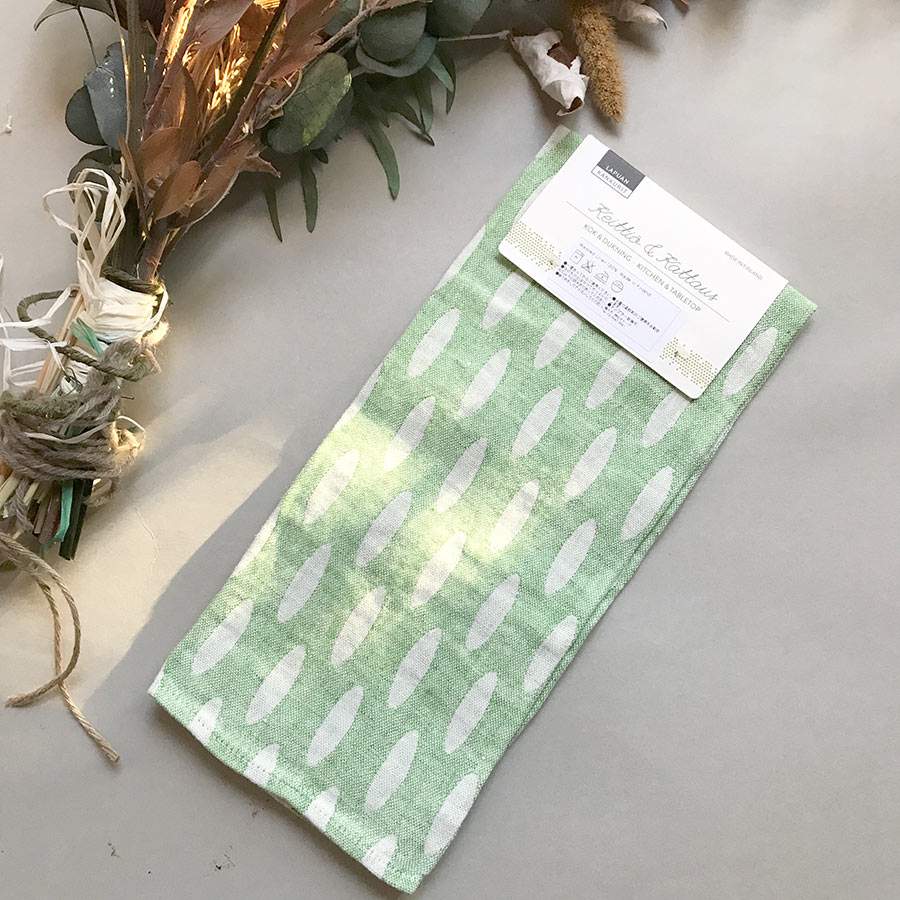 From Finland LAPUAN KANKURIT　HELMI towel 48x70cm white-green 100%リネン