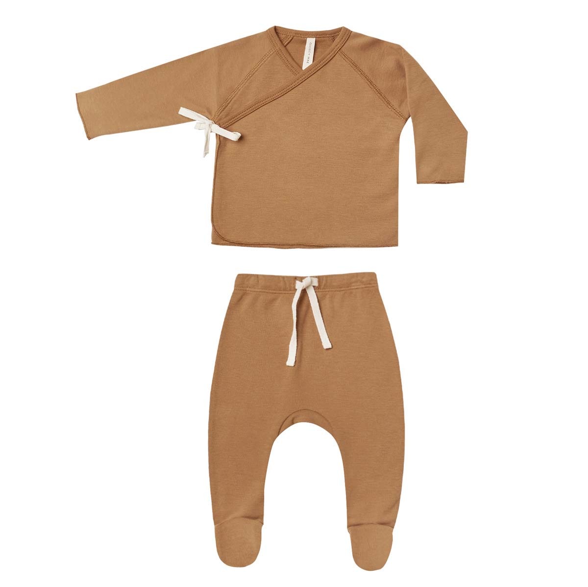 Quincy Mae オーガニックコットン  Kimono Top + Footed Pant SET 新生児/6-12M [ネコポス対応可] WALNUT 出産祝