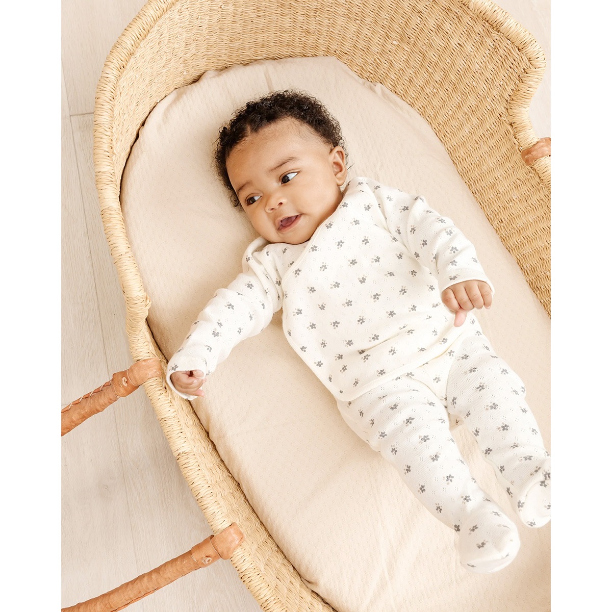 Quincy Mae オーガニックコットン  Kimono Top + Footed Pant SET 新生児/6-12M [ネコポス対応可] PETAL 出産祝