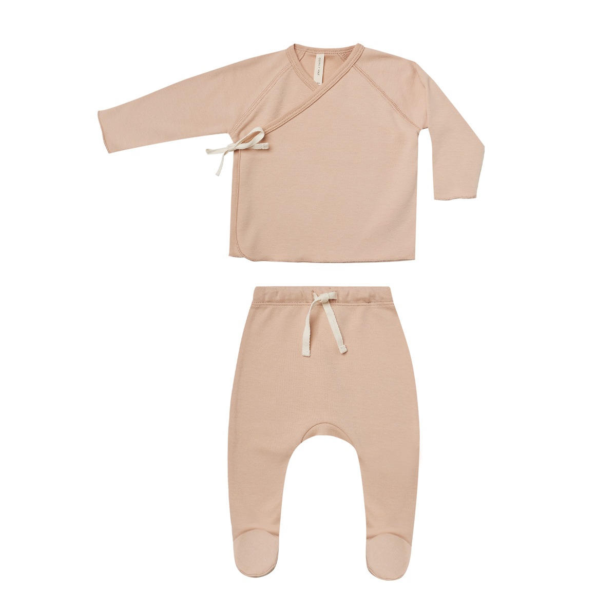 Quincy Mae オーガニックコットン  Kimono Top + Footed Pant SET 新生児/6-12M [ネコポス対応可] PETAL 出産祝