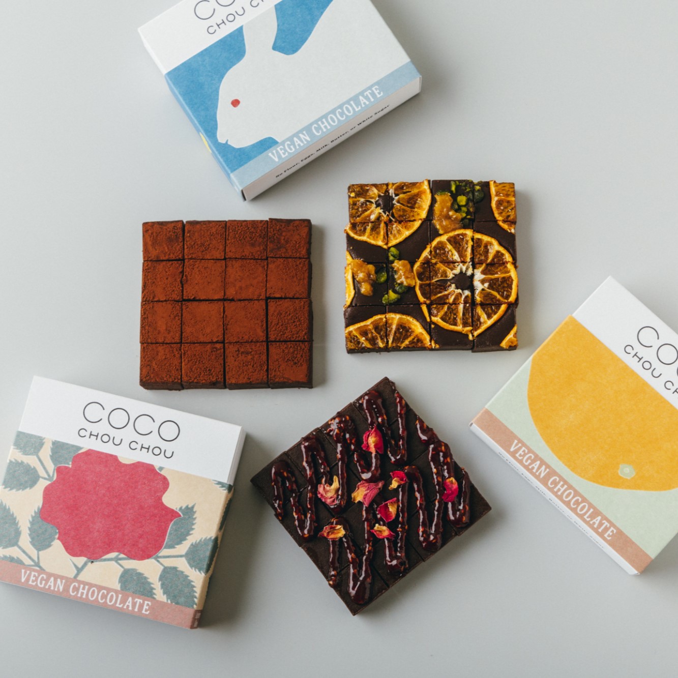 <ギフトにおススメ>ヴィーガン生チョコレート（プレーン・マンダリンオレンジ・ラズベリー＆ローズ）