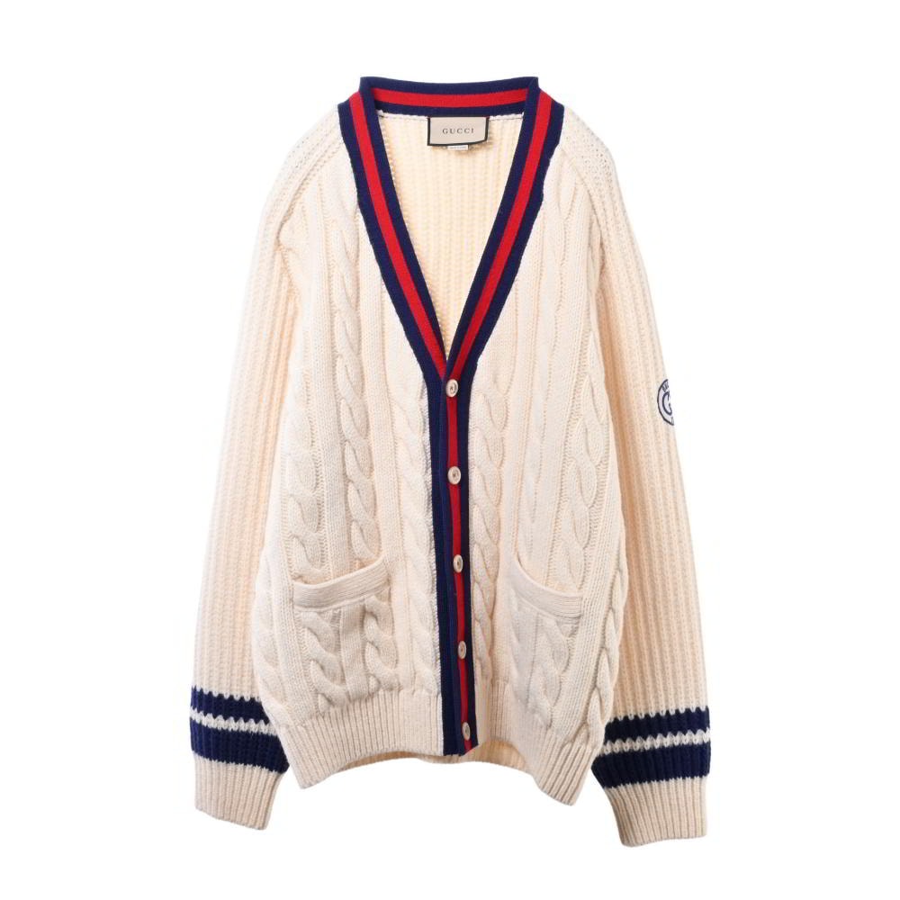 ギフト♪【国内発送★GUCCI】ベビー ロゴ ウール カーディガン ベビー〕エンブロイダリー ウール カーディガンアイボリー