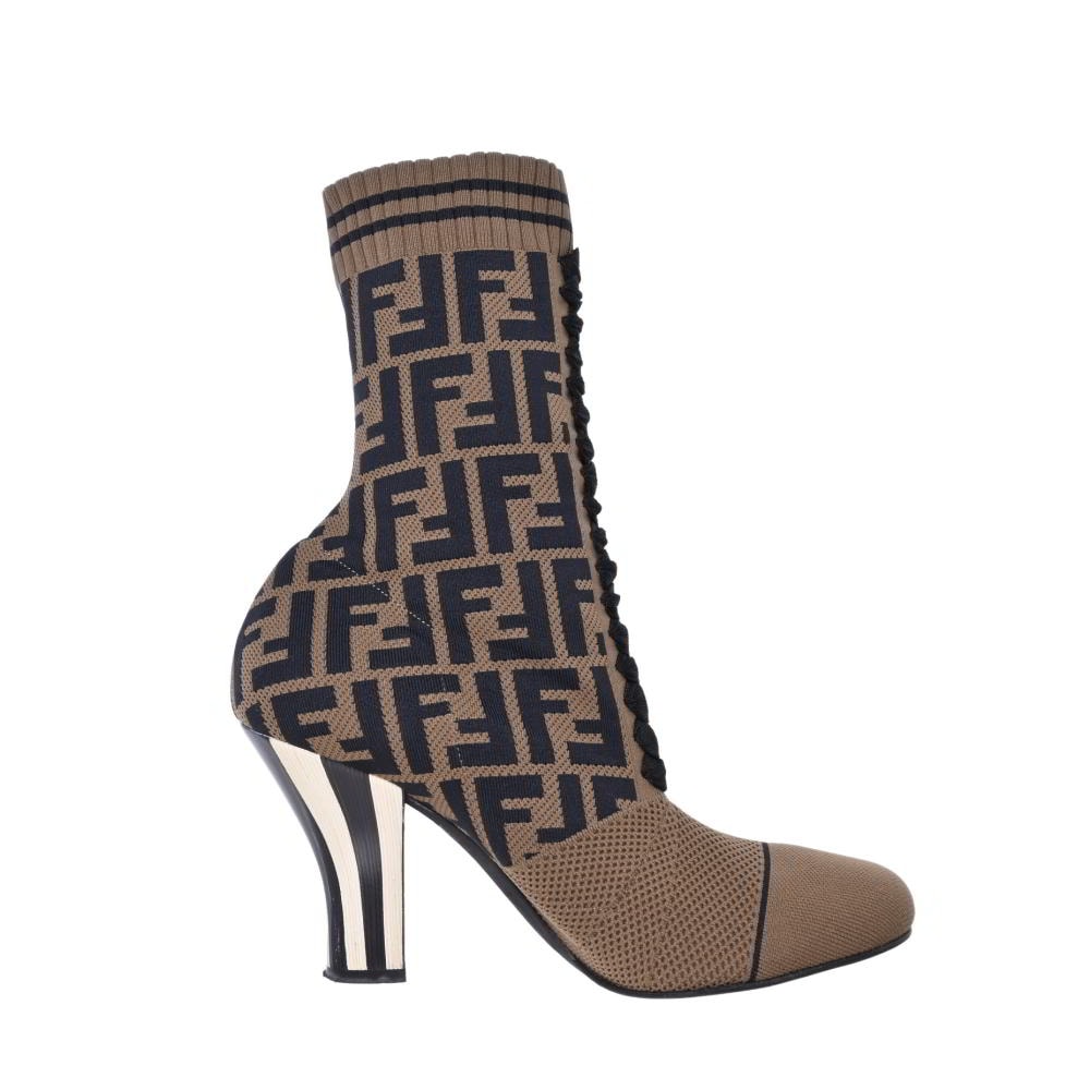 【美品】　FENDI　フェンディ　ロココ　バイカーブーツ　ニット　ズッカ柄　36 フェンディ(FENDI)フェンディ ニット ブーツ ブーツ 靴