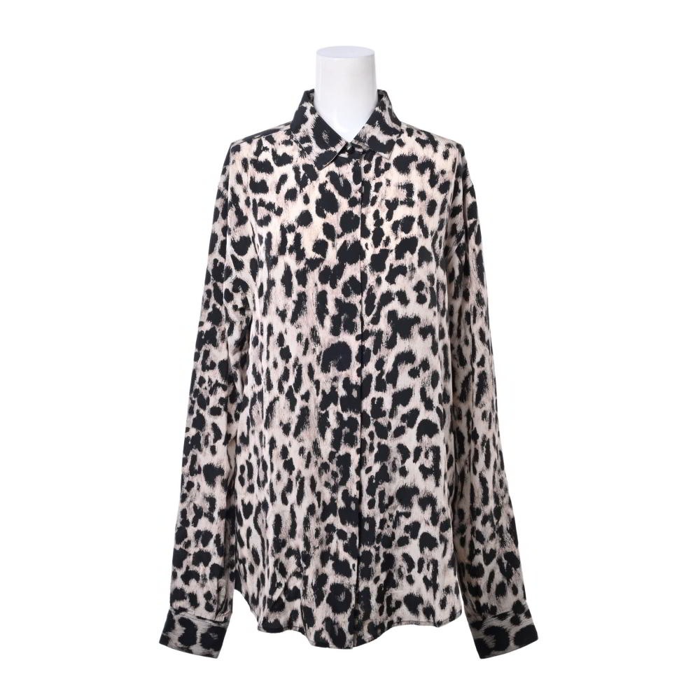 美品 名作 SAINT LAURENT レオパード ジャケット 218P▲ Saint Laurent Paris 465896 レオパード柄 シルク 比翼シャツ