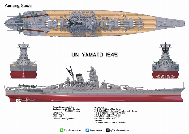 1/2000　日本海軍　戦艦　大和　３バージョン 1/2000 日本海軍 戦艦大和（1945年時） の販売 DAMEYA-NET