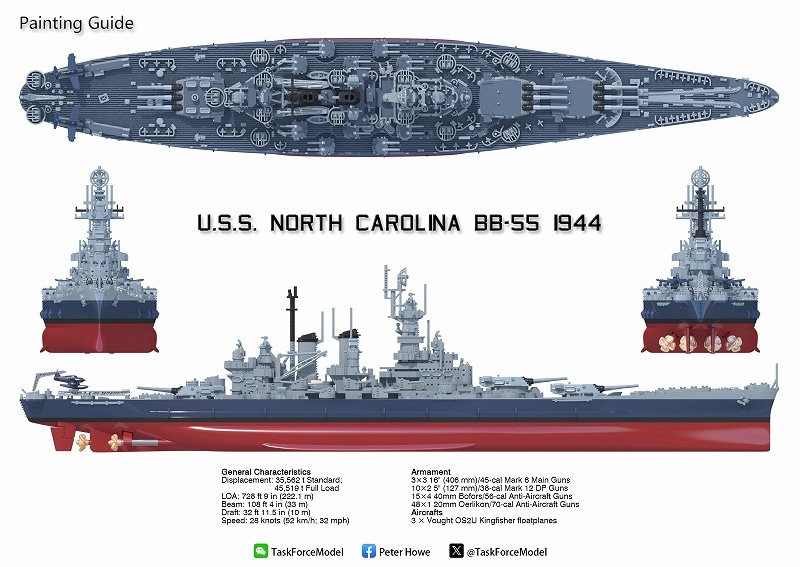1/2000 戦艦ノースカロライナ（1944年時） の販売 DAMEYA-NET
