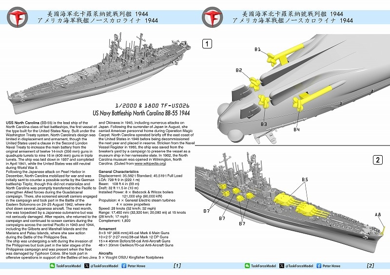 1/2000 戦艦ノースカロライナ（1944年時） の販売 DAMEYA-NET