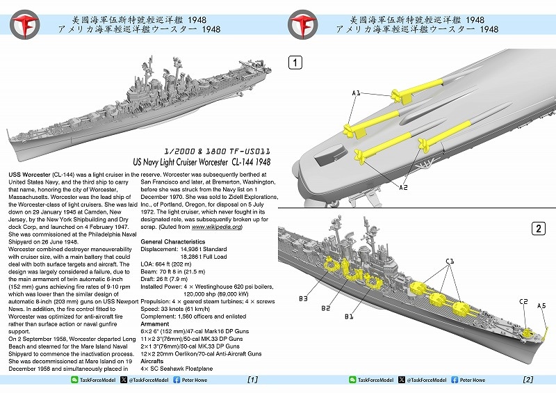 1/2000 ウースター級軽巡洋艦（2隻セット） の販売 DAMEYA-NET