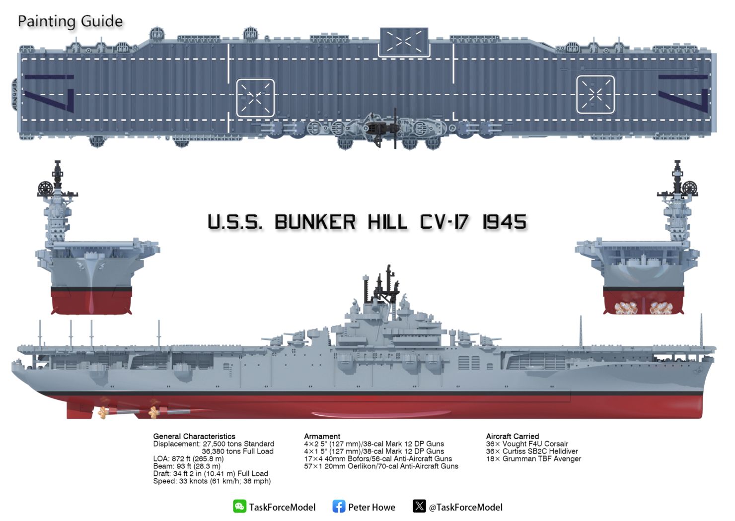 1/2000 航空母艦バンカー・ヒル（1945年時） の販売 DAMEYA-NET