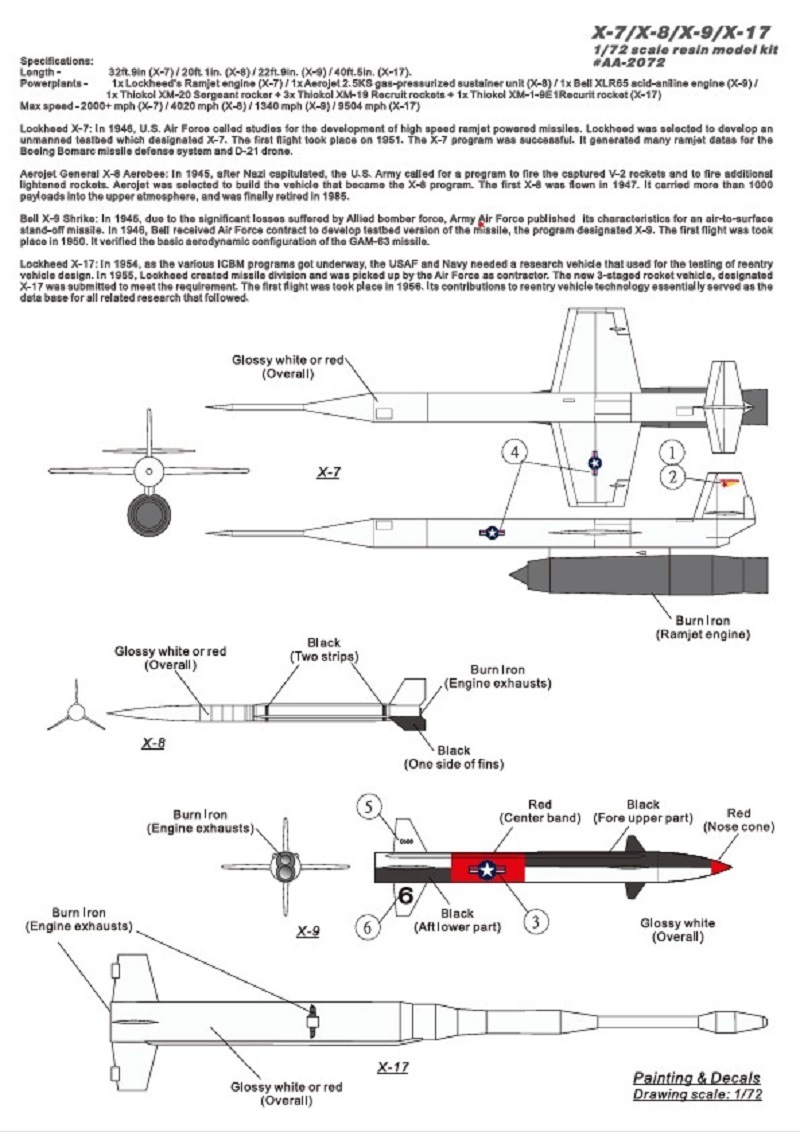 1/72��X-7/X-8/X-9/X-17 X�ץ졼��ߥ����륻�å�
