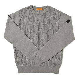 メンズ　変形ダイヤ柄クルーネックニット