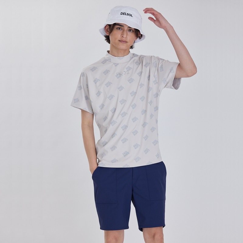 ゴルフィッカーズ 半袖ハイネックシャツ 白×黒 ロゴプリント メンズ 2XL ゴルフィッカーズ 半袖ハイネックシャツ 白×黒 ロゴプリント メンズ