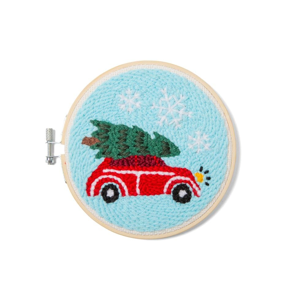 Red Car Christmas Tree Punch Needle Kit