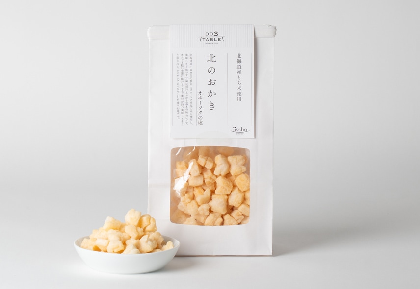 北海道産もち米使用　北のおかき　オホーツクの塩