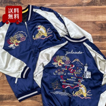 マメクロゴウチ　スカジャン　花柄刺繍紺色 マメクロゴウチ スカジャン 花柄刺繍紺色 （すべての和柄