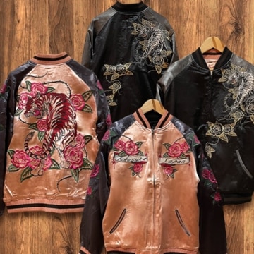 [Lサイズ]両面刺繍 横須賀薔薇とレッドタイガー柄スカジャン【MCハウスオリジナル】