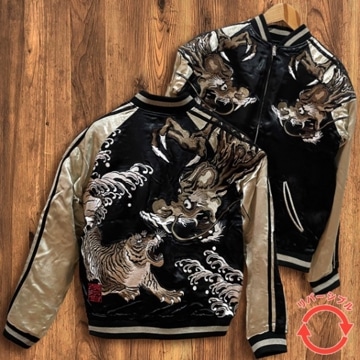 [Mサイズ]横須賀龍虎波柄刺繍リバーシブルスカジャン