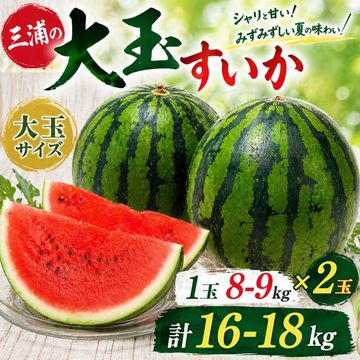 【予約商品・7/15日ごろ発送】三浦名産 大玉サイズのすいか2玉(1玉8-9kg・3-4Lサイズ)