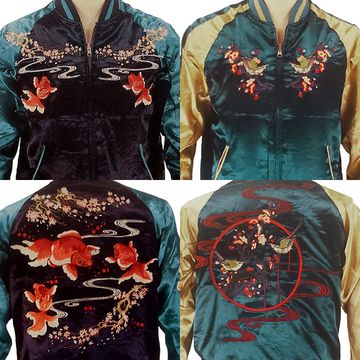 [Mサイズ]桜金魚×梅と鶯柄刺繍リバーシブルスカジャン