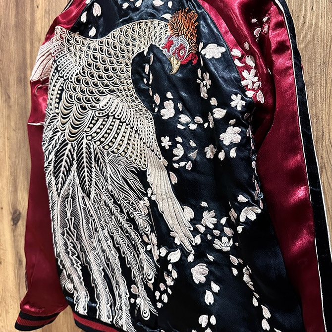 Mサイズ]桜鳳凰柄刺繍リバーシブルスカジャン【送料無料】｜和柄