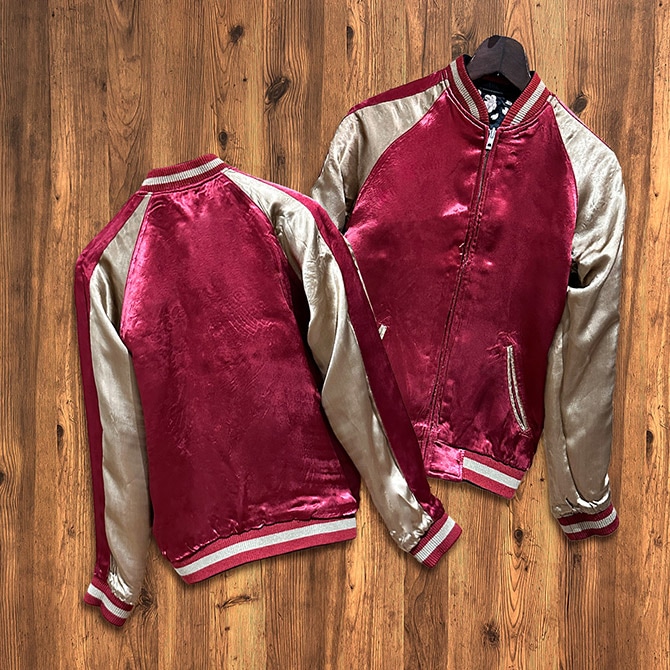 Mサイズ]桜鳳凰柄刺繍リバーシブルスカジャン【送料無料】｜和柄