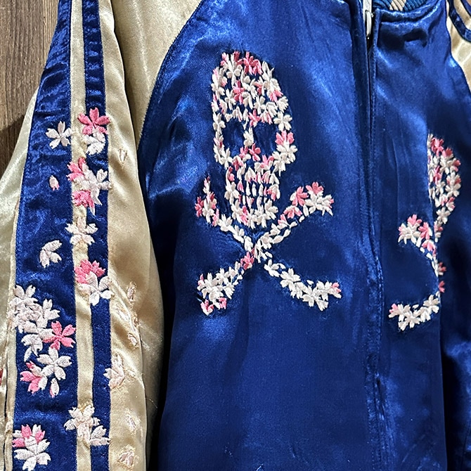 Mサイズ]桜髑髏柄刺繍リバーシブルスカジャン【送料無料】｜カジュアル