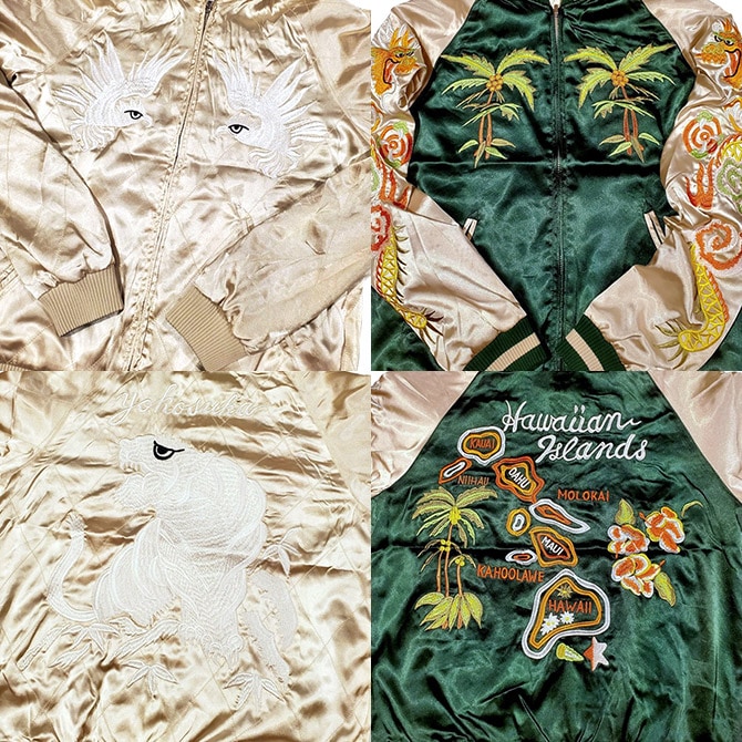 BGCO HAWAII ハワイ　オリーブグリーン スカジャン 刺繍　サイズL BGCO HAWAII ハワイ オリーブグリーン スカジャン 刺繍 サイズL