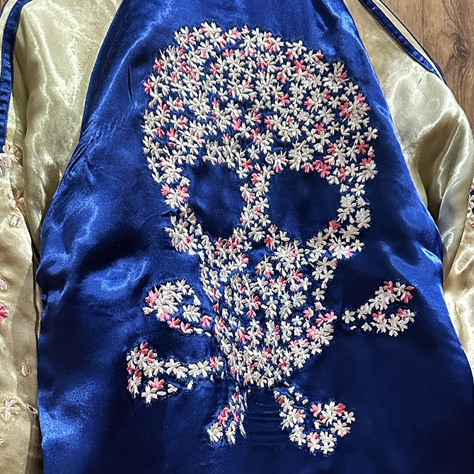 Lサイズ]桜髑髏柄刺繍リバーシブルスカジャン【送料無料】｜カジュアル