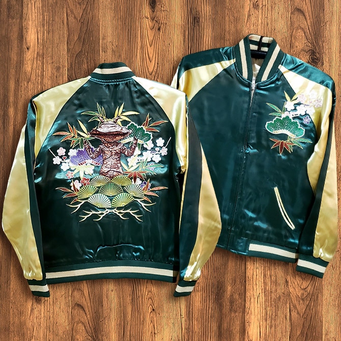 スカジャン  刺繍 グリーン 渚猛虎刺繍スカジャン グリーン L Embroidered jumper(SUKAJYAN