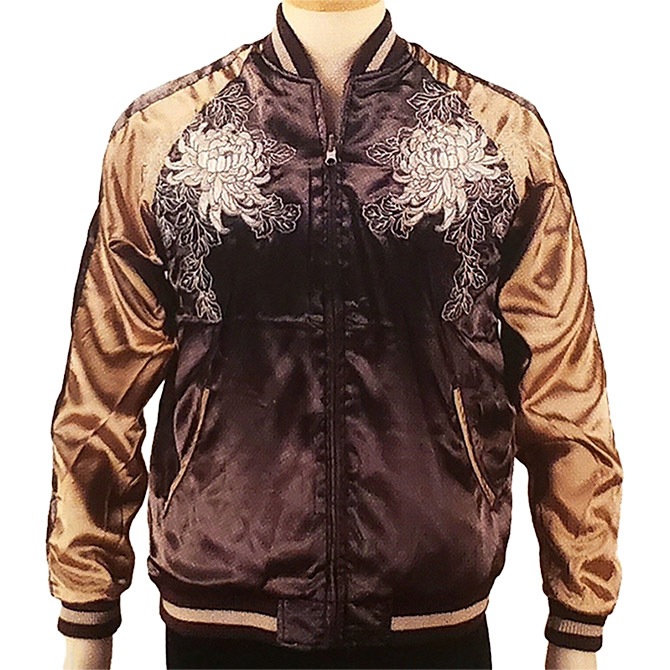 XLサイズ]月に狐×白孔雀柄刺繍リバーシブルスカジャン｜和柄｜横須賀