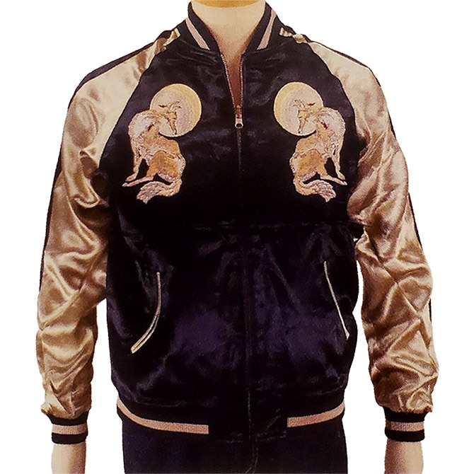 XLサイズ]月に狐×白孔雀柄刺繍リバーシブルスカジャン｜和柄｜横須賀