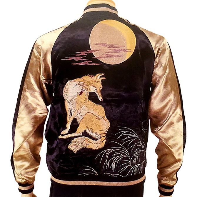 XLサイズ]月に狐×白孔雀柄刺繍リバーシブルスカジャン｜和柄｜横須賀