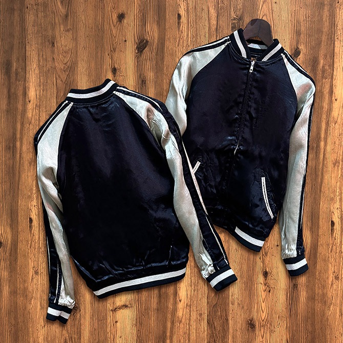 Mサイズ]月に熊柄刺繍リバーシブルスカジャン【送料無料】｜和柄