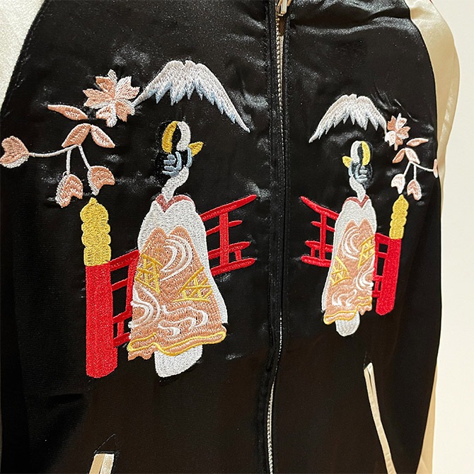 豪華なトラと舞妓、両面刺繍スカジャン 豪華なトラと舞妓、両面刺繍スカジャン
