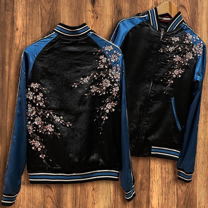 豪華なトラと舞妓、両面刺繍スカジャン 豪華なトラと舞妓、両面刺繍スカジャン