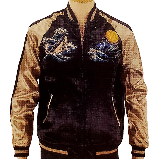 XXLサイズ]波に鯨×風神雷神柄刺繍リバーシブルスカジャン｜和柄