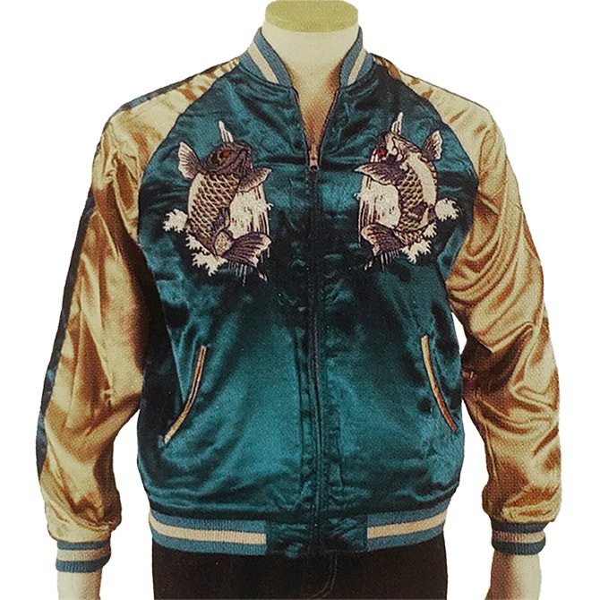 XLサイズ]波に見返り虎×瀧に鯉柄刺繍 リバーシブルスカジャン｜和柄