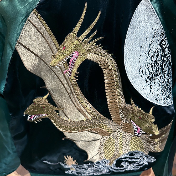 Sサイズ]キングギドラ柄刺繍 リバーシブルスカジャン｜ゴジラ